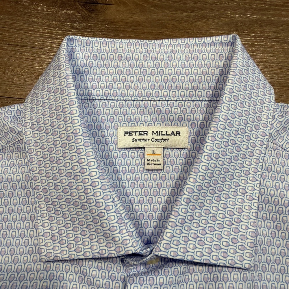PETER MILLAR Men's LARGE Crown Sport Wine Flight Performance Poplin Sport Shirt